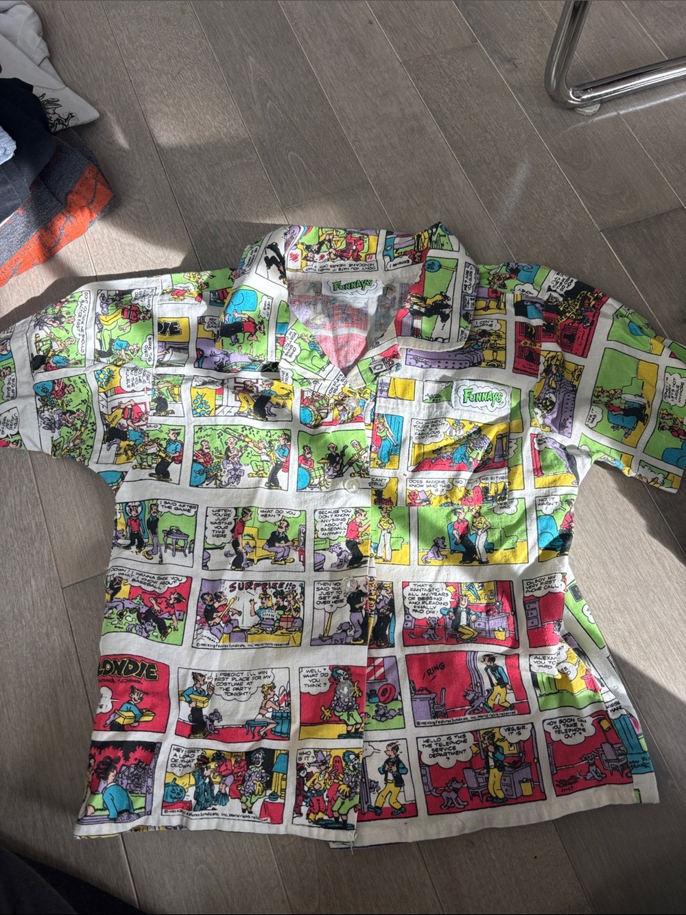 Vintage Funnays Kids Comic-Panel Short-Sleeve Button-Down Shirt - Multicolor